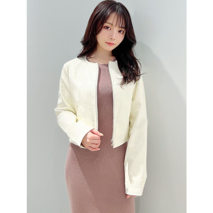 ノーカラーフェイクレザージャケット[品番：MKSW0049537