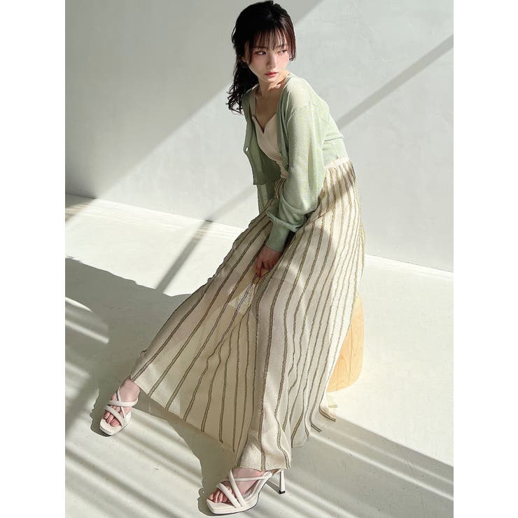 シャイニーストライプニットワンピース【セットアップ着用可能】[品番  