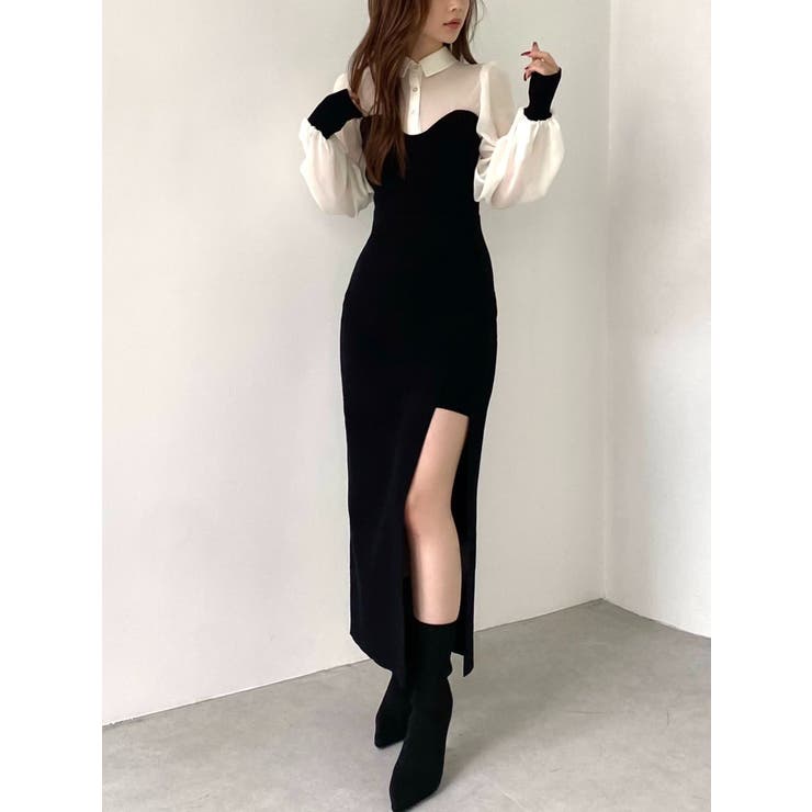 ニットレイヤードシャツワンピース[品番：MKSW0048111]｜RESEXXY