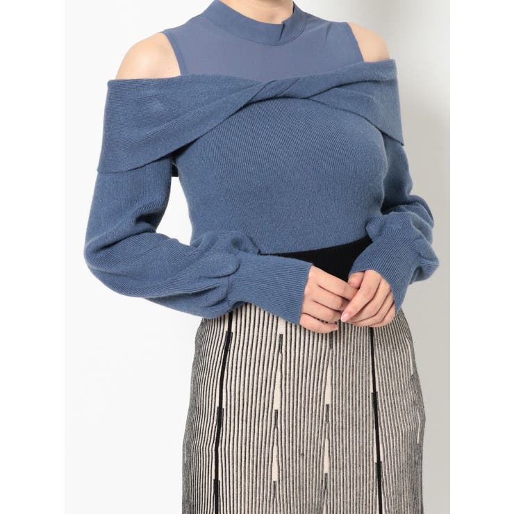 tシャツ シアードッキングオフショルトップス レディース シアードッキングオフショルニットトップス【セットアップ着用