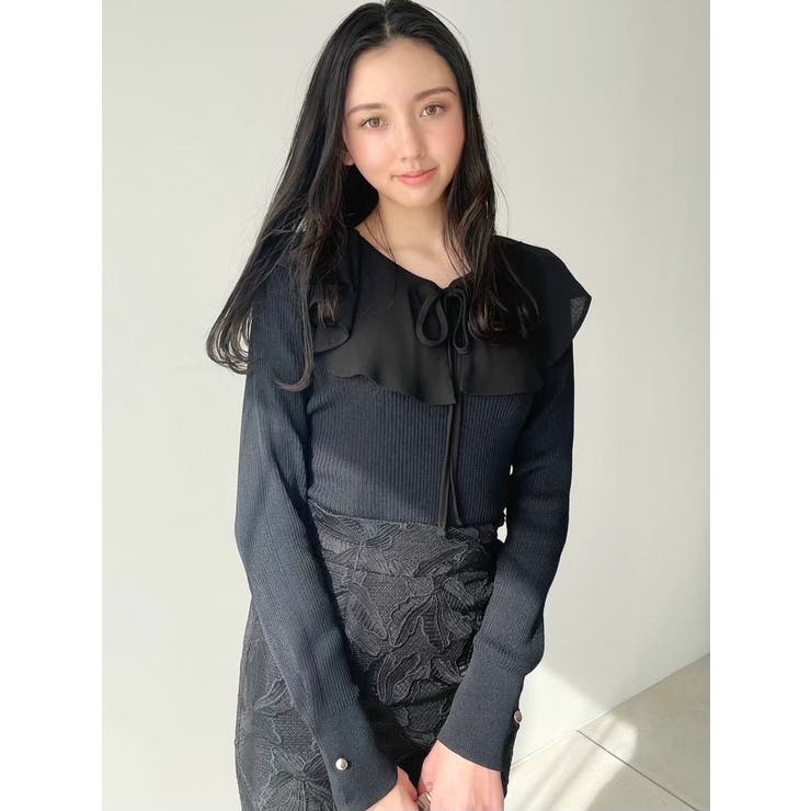 WEB限定】ラッフルカラーリブニットトップス[品番：MKSW0048492