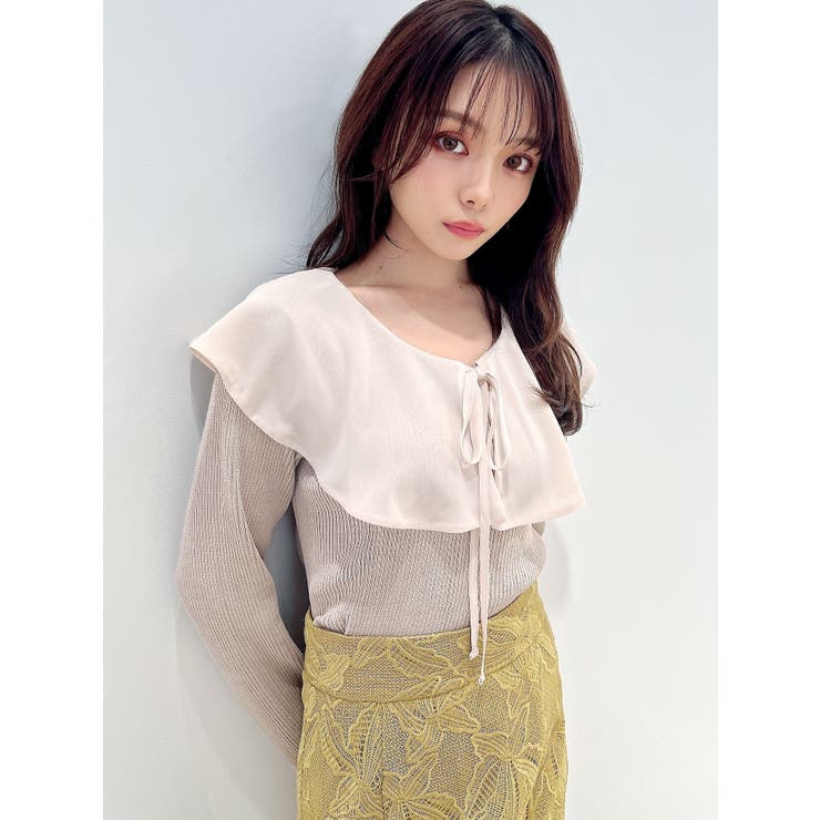 WEB限定】ラッフルカラーリブニットトップス[品番：MKSW0048492