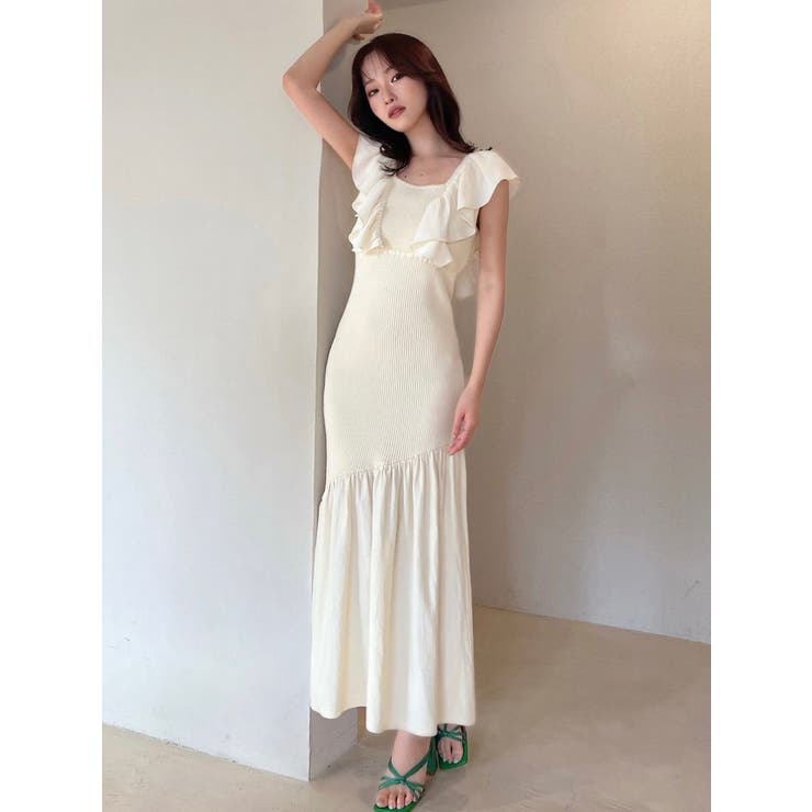 ラッフルニットマーメイドワンピース[品番:MKSW0050898 ラッフルニットマーメイドワンピース[品番:MKSW0050898