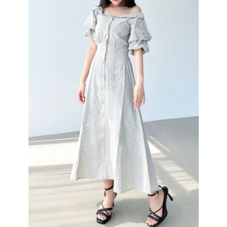 ブルー | オフショルアシメフレアワンピース | RESEXXY