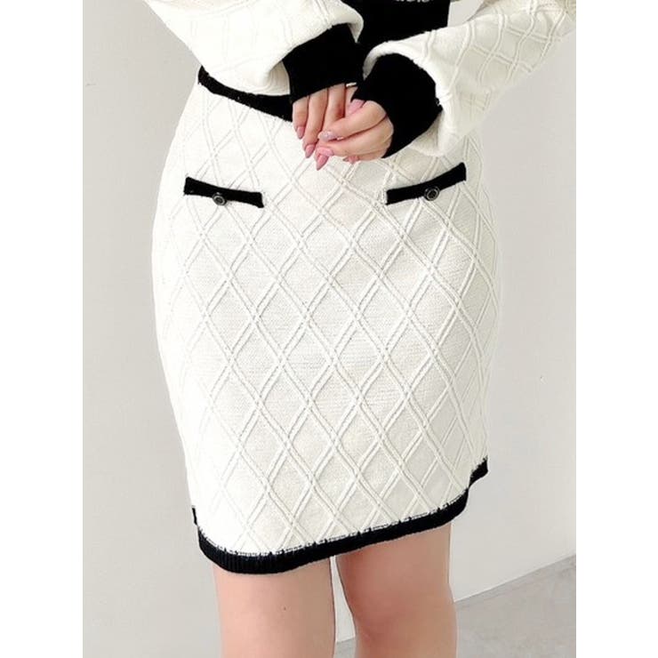 ホワイト | バイカラーツイードニットスカート【セットアップ着用可能】 | RESEXXY