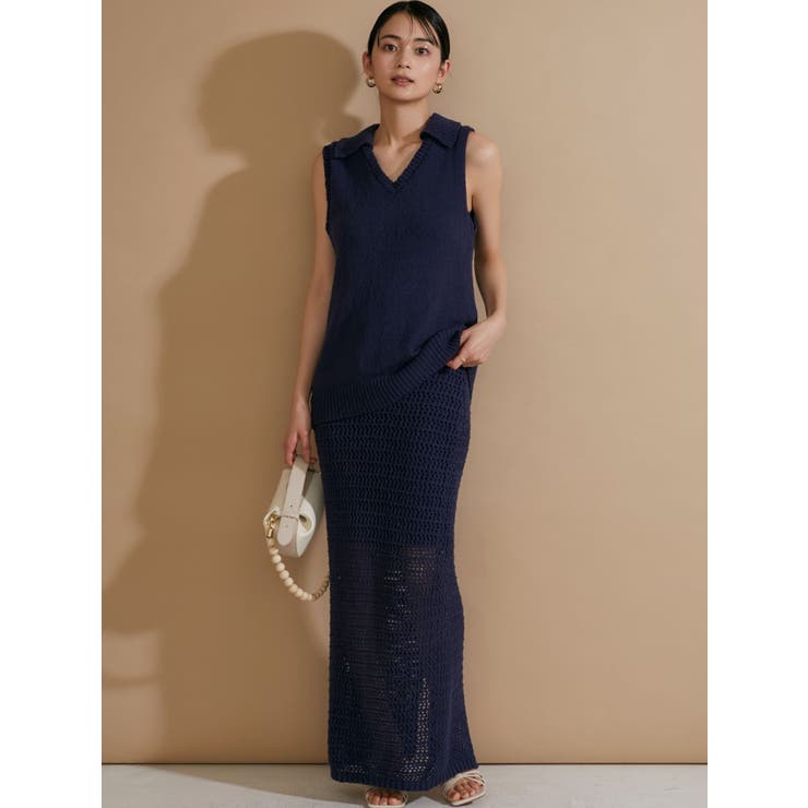 ロングポロニット【セットアップ着用可能】[品番：MKSW0050427