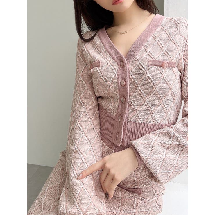 バイカラーツイードニットカーディガン【セットアップ着用可能】[品番  