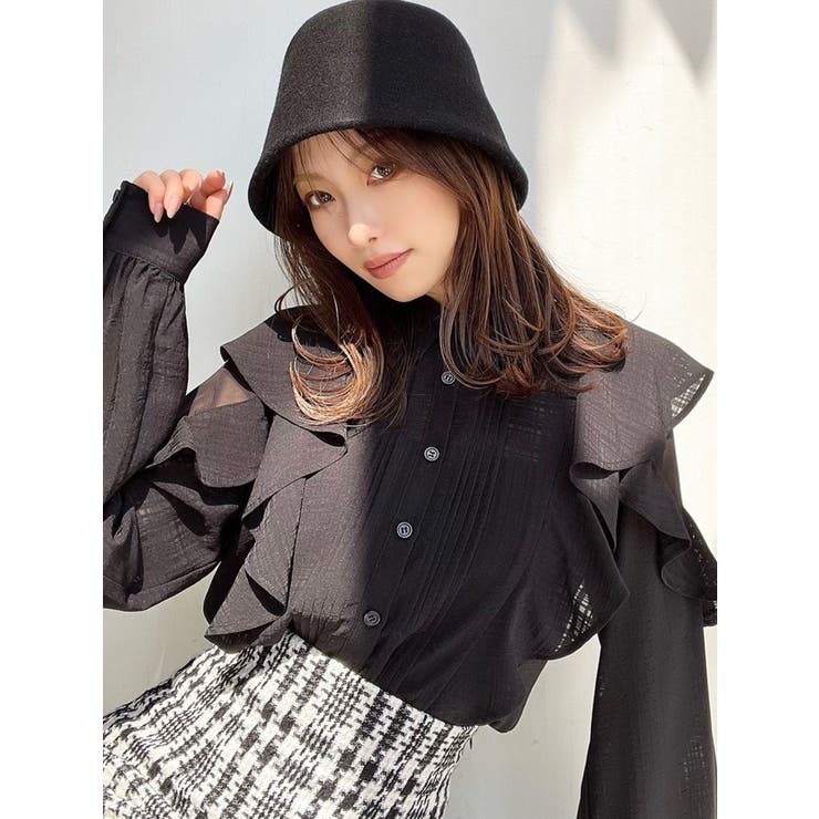 ブラック | ショルダーシアーラッフルブラウス | RESEXXY