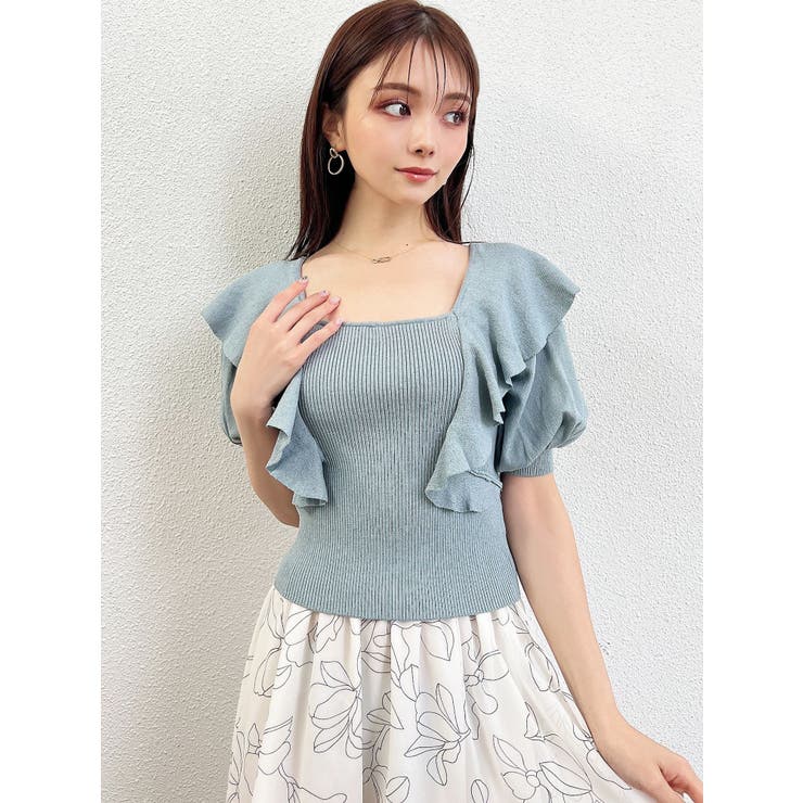 styling ラッフルニットベアトップ スクエアラッフルニットトップス[品番：MKSW0052800]｜RESEXXY