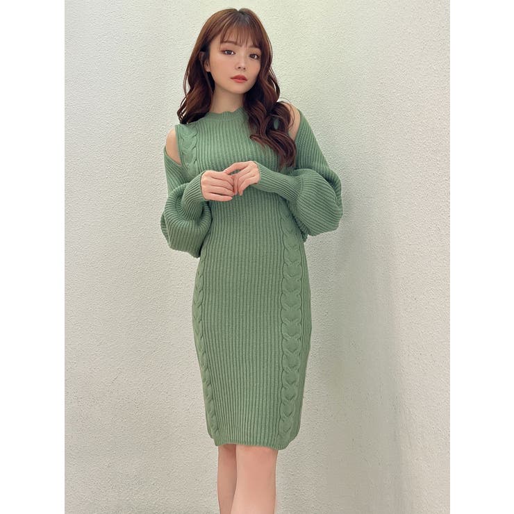   ニットワンピース GYDA ワンピース ブリーチハーフZIP long sleeveニットワンピース