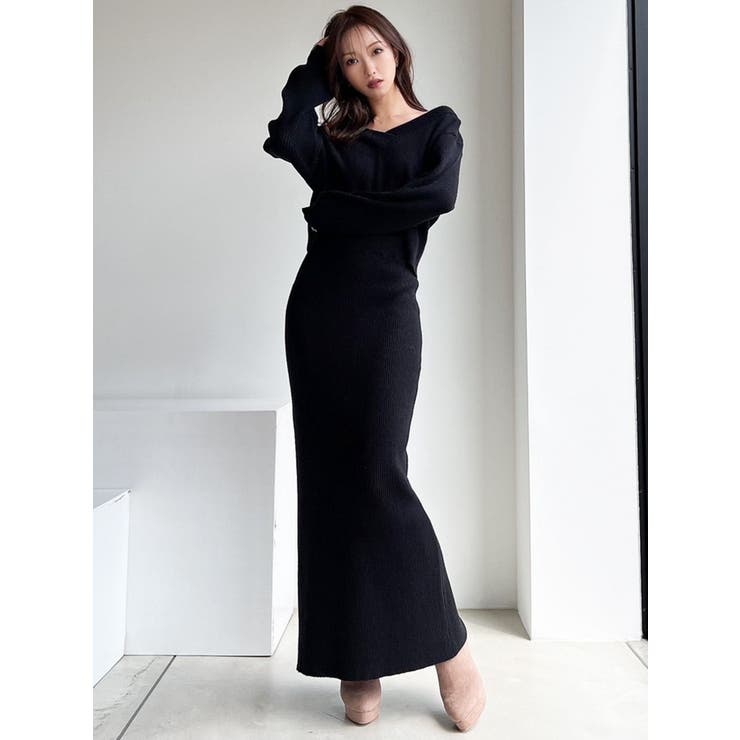 Vネックリブニットトップス【セットアップ着用可能】[品番