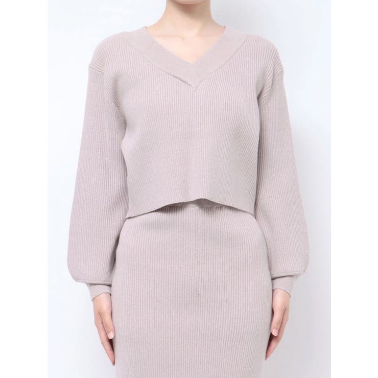 Vネックリブニットトップス【セットアップ着用可能】[品番