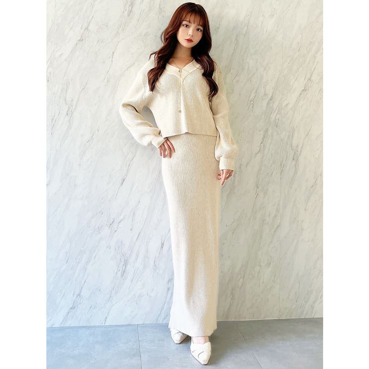 Vネックリブニットトップス【セットアップ着用可能】[品番