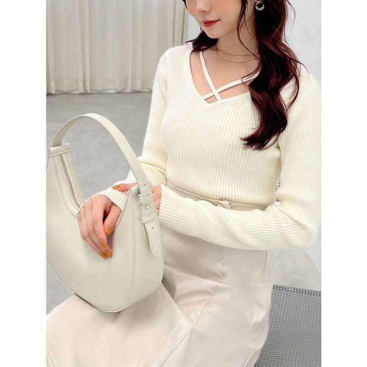 デコルテを美しく魅せる♡【CHANEL】リブニット トップス デコルテクロスニットトップス｜リゼクシー（RESEXXY）公式通販