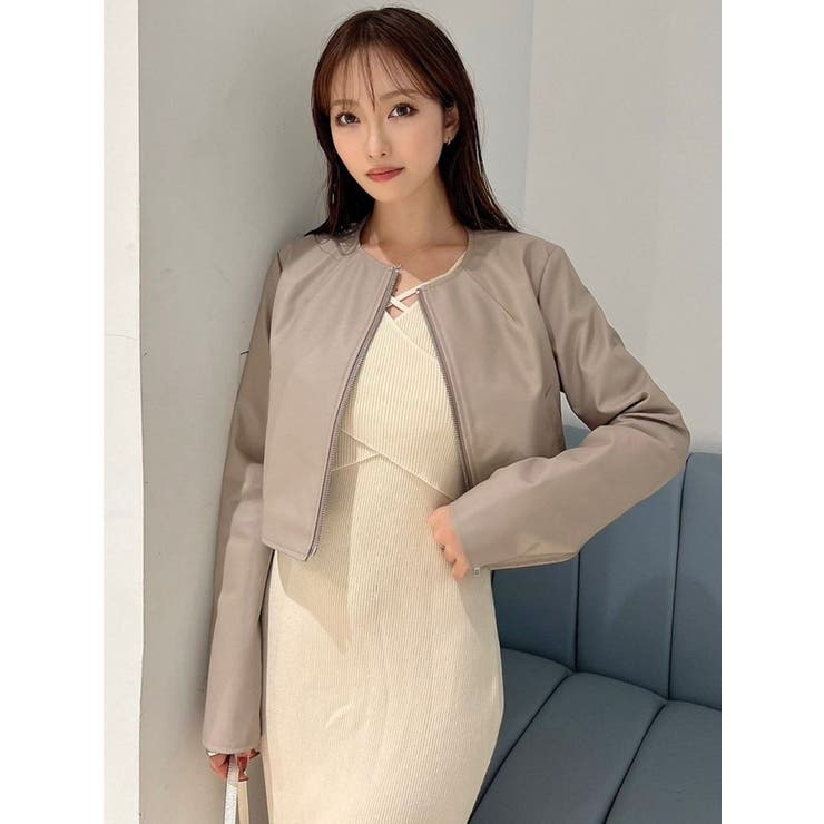 ノーカラーフェイクレザージャケット[品番：MKSW0055893