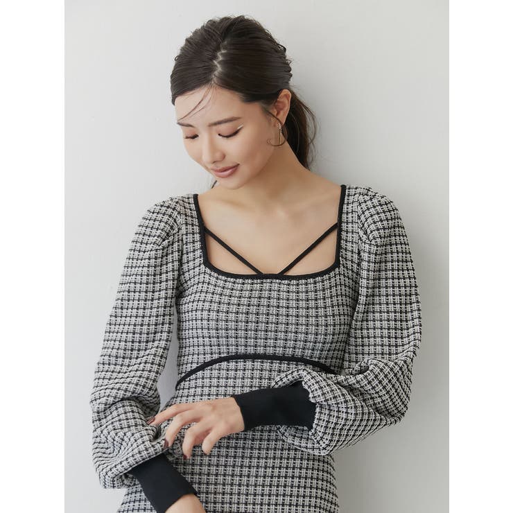 バイカラーツイードマーメイドニットワンピース | RESEXXY | 詳細画像39