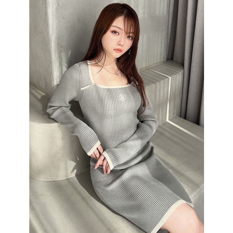 バイカラーロゴリブニットワンピース[品番：MKSW0055808