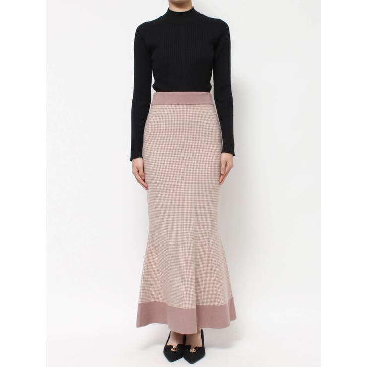 ハウンドトゥースマーメイドニットスカート[品番：MKSW0055372