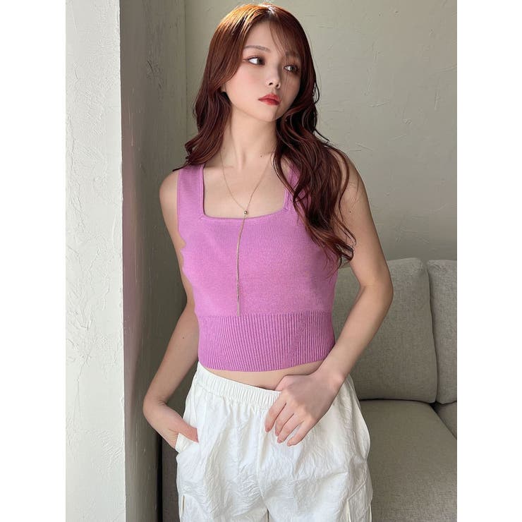 THESHISHIKUI ニットキャミ P.PINK タンクトップ Hot Pink Crochet Top - Knit Tank Top - Flower Crochet Tank Top - Lulus
