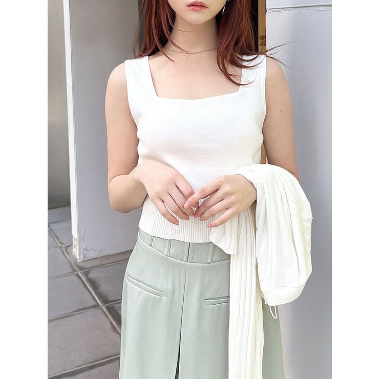 GALENA ニットタンク スクエア タンクトップ 白 38 GALENA ニットタンク スクエア タンクトップ 白 38の通販 by