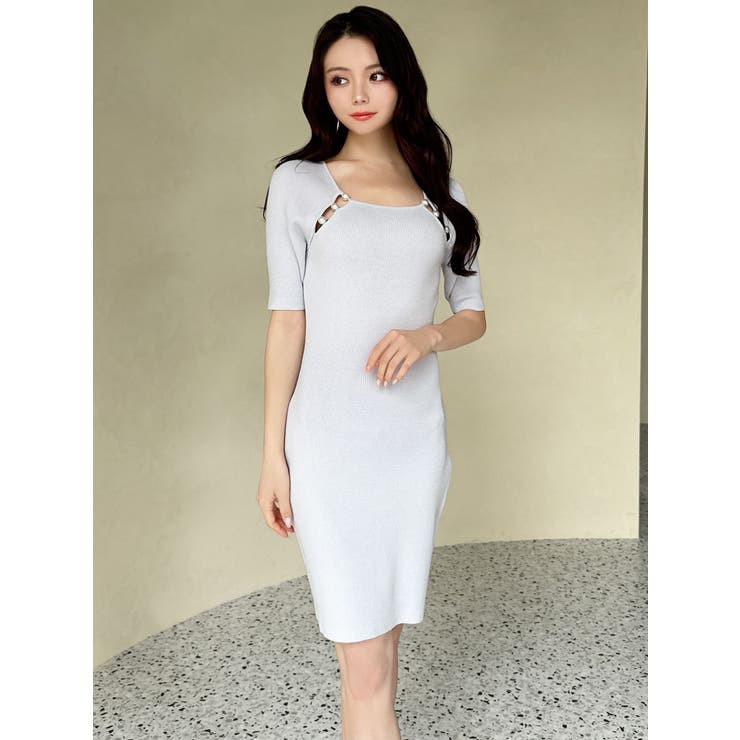 パールビーズリブニットワンピース[品番：MKSW0058576]｜RESEXXY