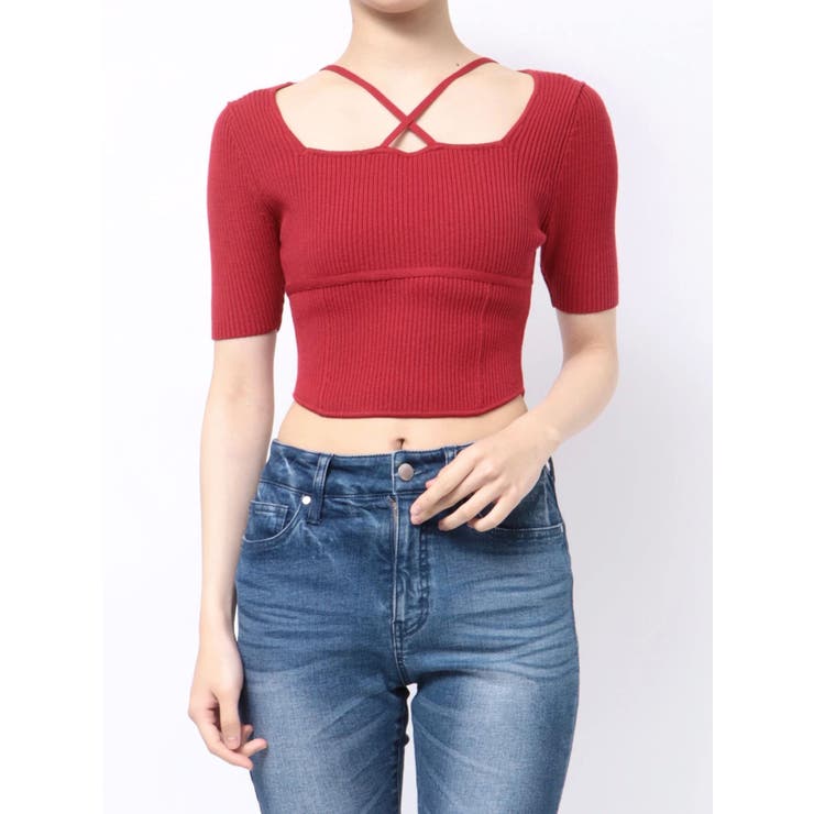 スクエアネックコルセットニットトップス[品番：MKSW0058517]｜RESEXXY