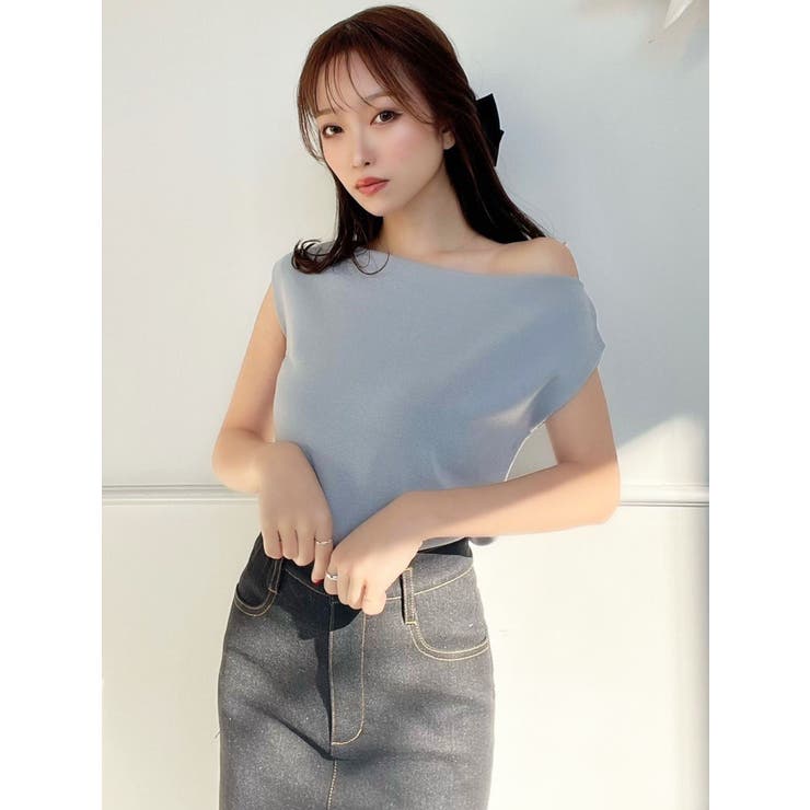   JEANS レディース ポロネック リップ ドレス リゼクシー RESEXXY ショルダービジューチョーカーニット