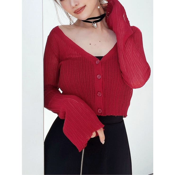 レッド | シアーニットタイトカーディガン【セットアップ着用可能】 | RESEXXY