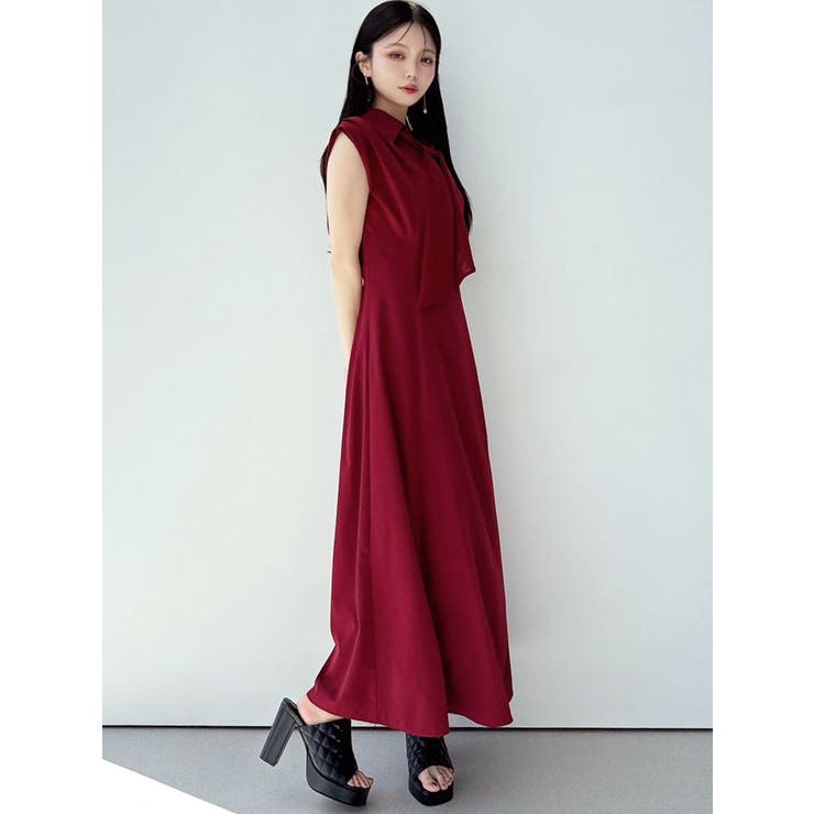 WEB限定】ボウタイフレアワンピース[品番：MKSW0057981