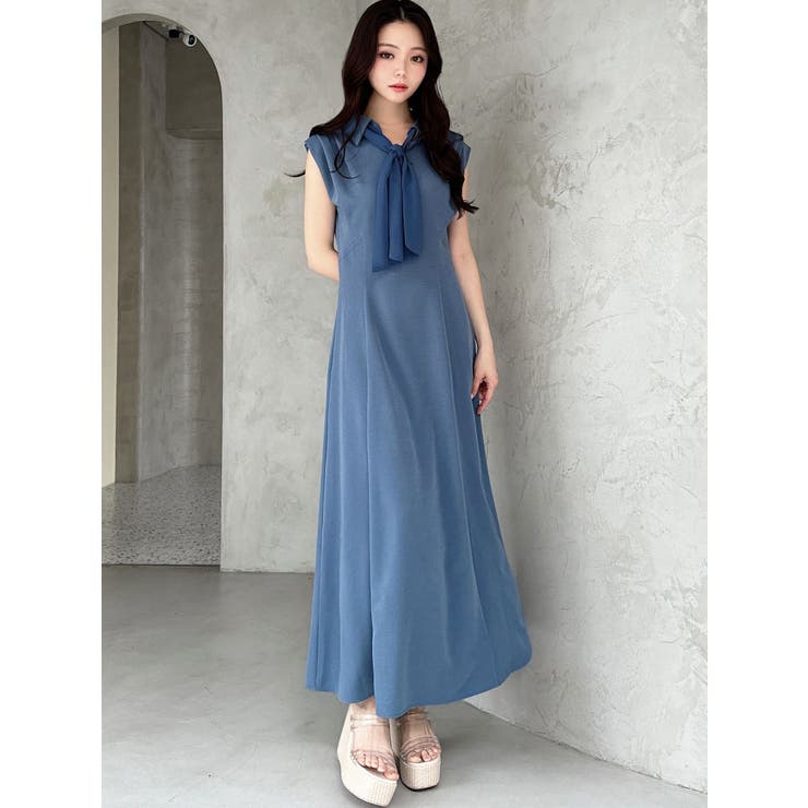 WEB限定】ボウタイフレアワンピース[品番:MKSW0057981 WEB限定】ボウタイフレアワンピース[品番:MKSW0057981
