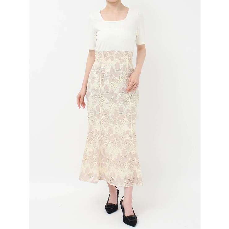 レースドッキングカットマーメイドワンピース[品番：MKSW0060656