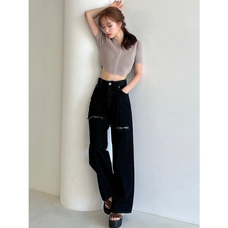 ジップデザインクロップドニットトップス[品番：MKSW0060384