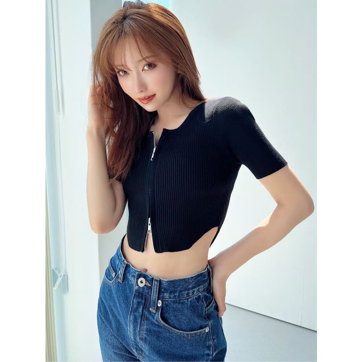 ジップデザインクロップドニットトップス | RESEXXY | 詳細画像4 