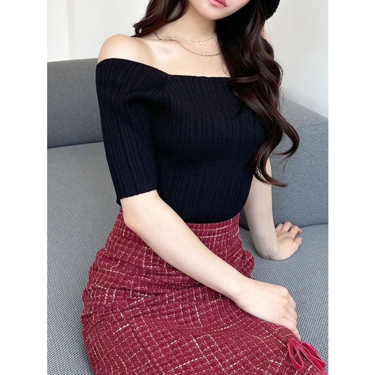 ブラック | オフショルリブニットトップス | RESEXXY