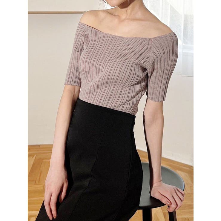 ベージュ | オフショルリブニットトップス | RESEXXY
