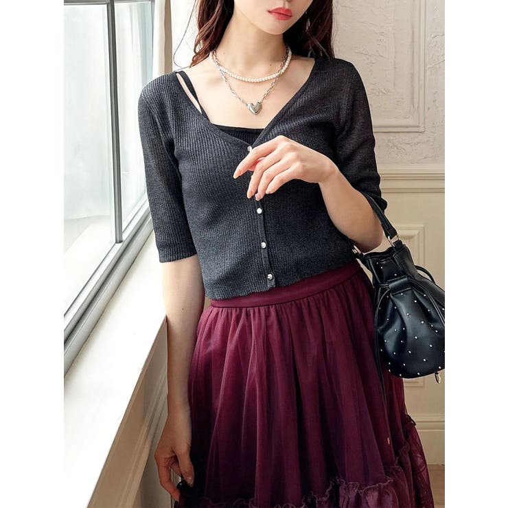 ブラック | ニットキャミコンビカーディガン | RESEXXY