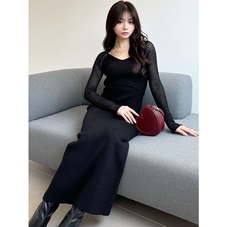 クロシェニット ブラック タイトワンピース セール】クロシェニットワンピース（ワンピース）｜RESEXXY