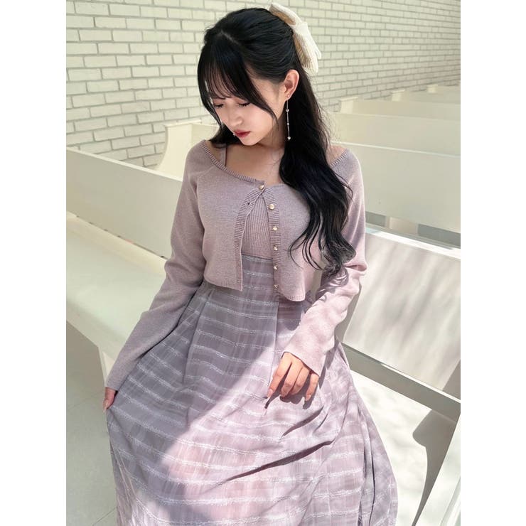 シャイニーチェックフレアワンピース[品番：MKSW0060357