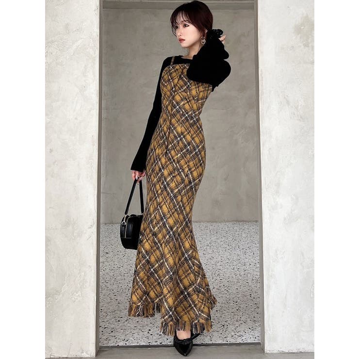 フリンジチェックベアワンピース[品番：MKSW0061186]｜RESEXXY