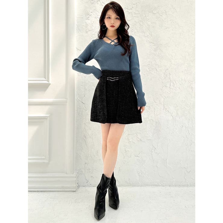 デコルテを美しく魅せる♡【CHANEL】リブニット トップス デコルテクロスニットトップス[品番：MKSW0054172]｜RESEXXY