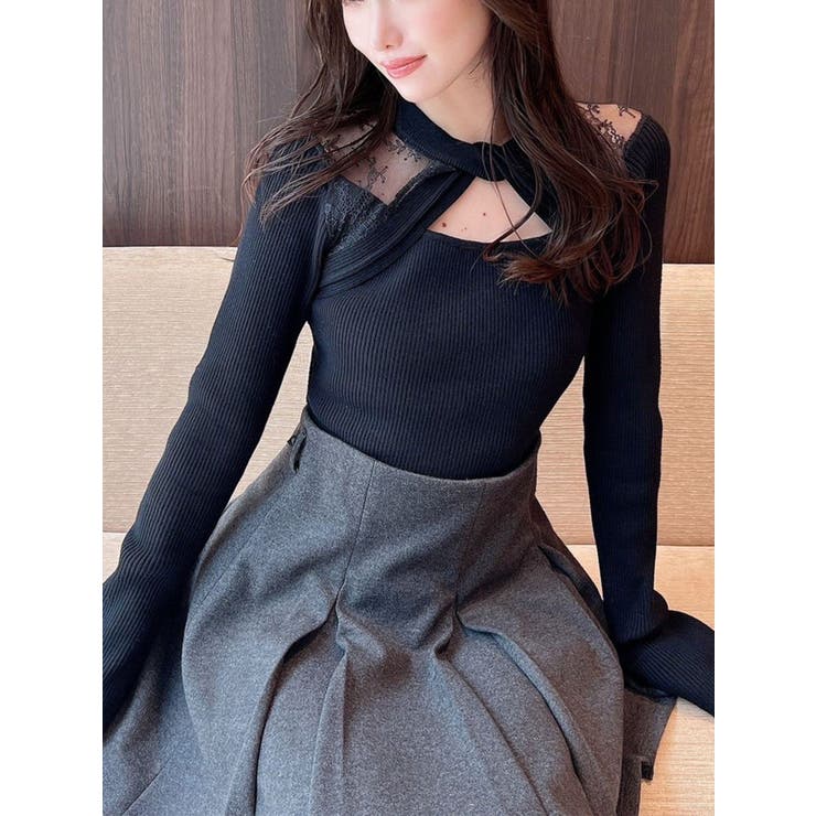 新品タグ付き グラムリップス ランダムニット SHEER トップス ブラック Glam Lips(グラムリップス) OFFICIAL ONLINE STORE