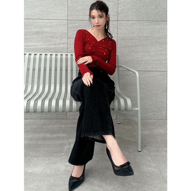 ギャザービジューニットトップス[品番：MKSW0061194]｜RESEXXY