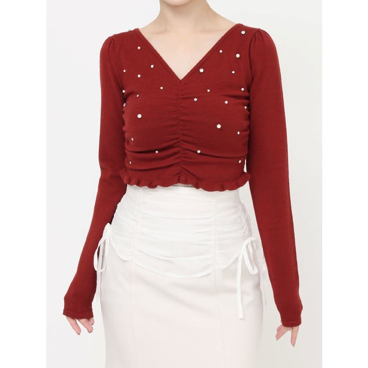 ギャザービジューニットトップス[品番：MKSW0061194]｜RESEXXY