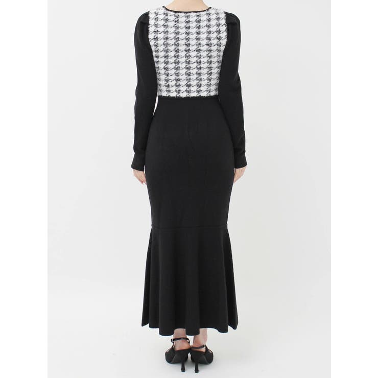 ハウンドトゥースマーメイドニットワンピース[品番：MKSW0060952