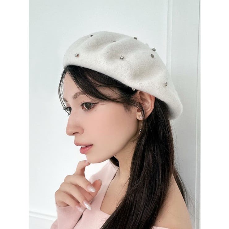 ホワイト | ビジューポイントベレー帽 | RESEXXY