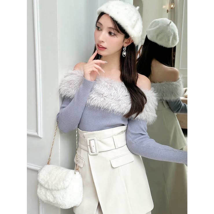 フェイクファーオフショルニットトップス[品番：MKSW0061331