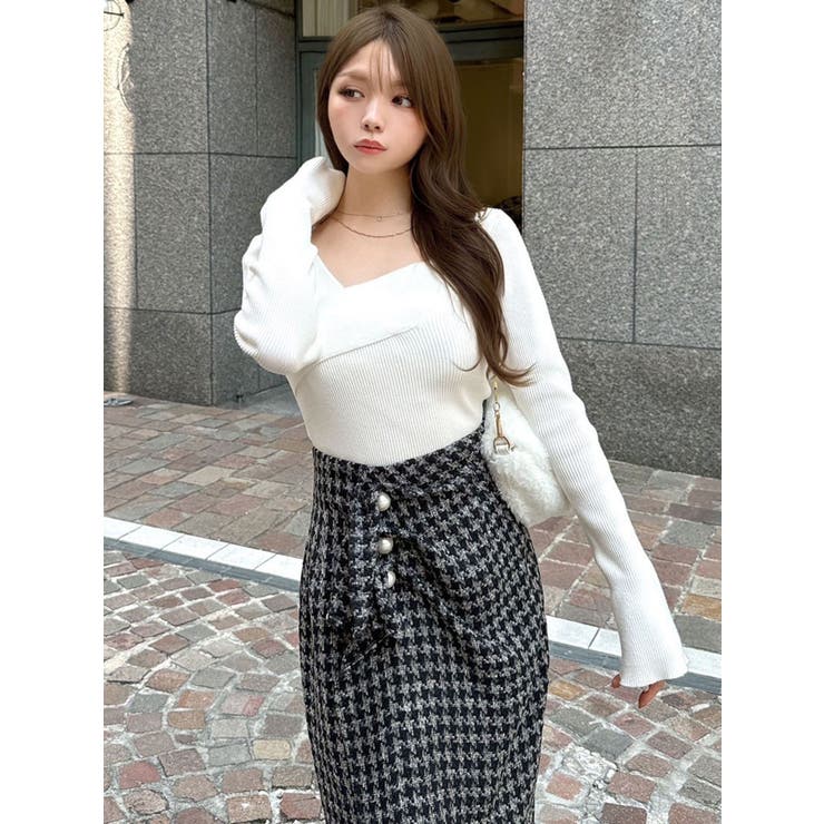 アシンメトリーリブニットトップス[品番：MKSW0061099]｜RESEXXY