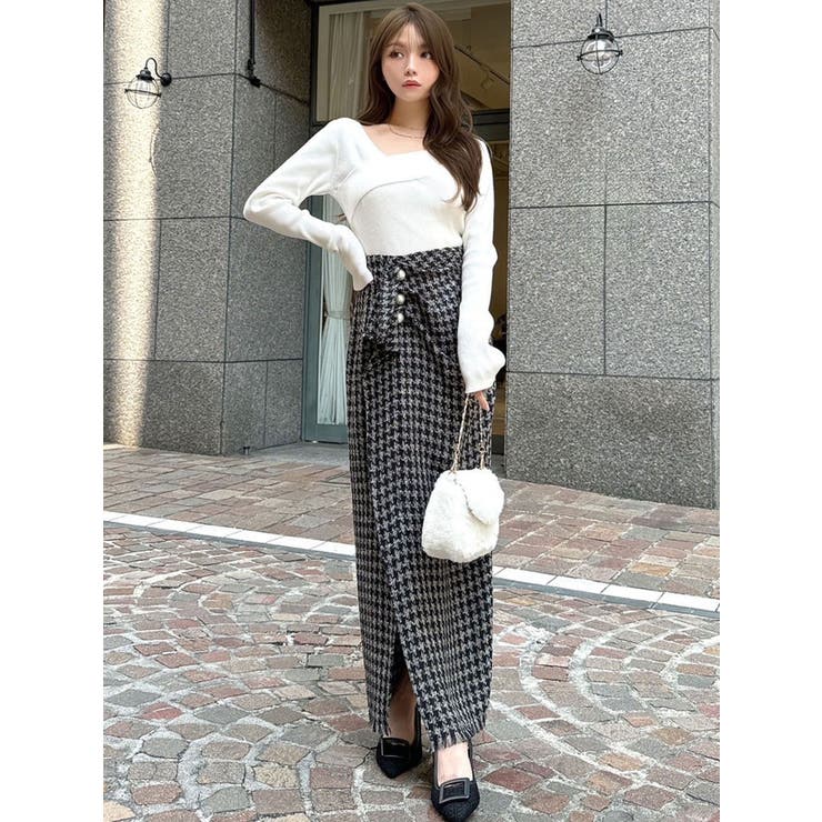 新品未使用　訳あり　チェックレイヤードトップス 150cm アシンメトリーリブニットトップス[品番：MKSW0061099]｜RESEXXY