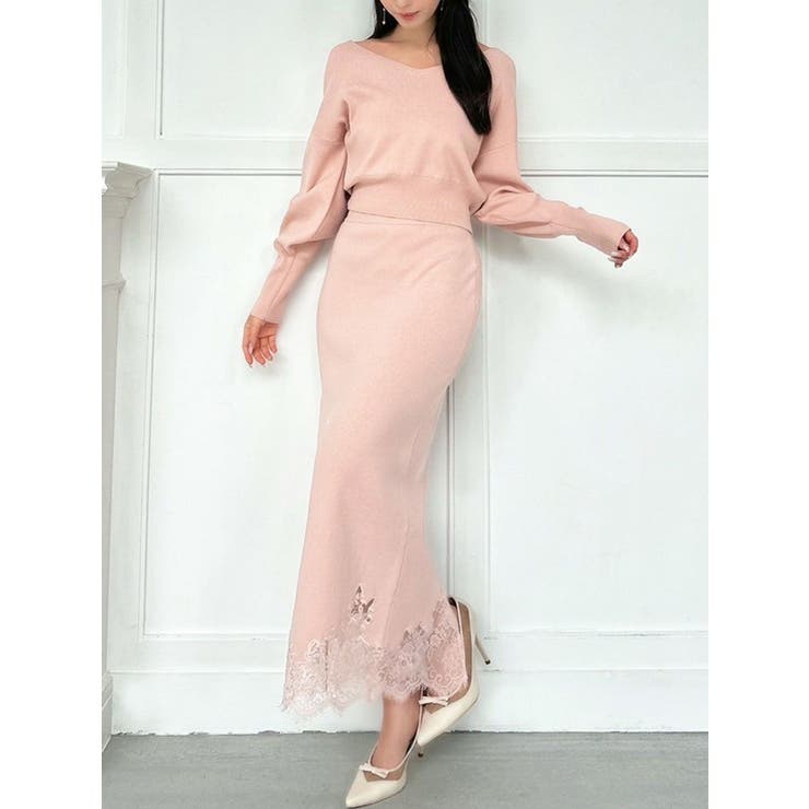 ピンク | レーストリムニットスカート【セットアップ着用可能】 | RESEXXY