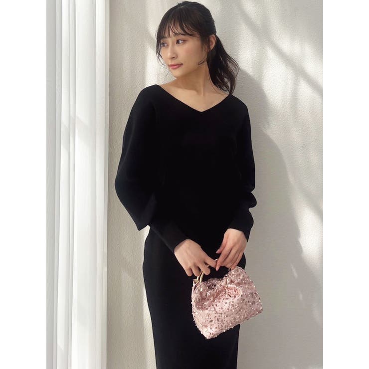 Vネックショートニットトップス【セットアップ着用可能】[品番